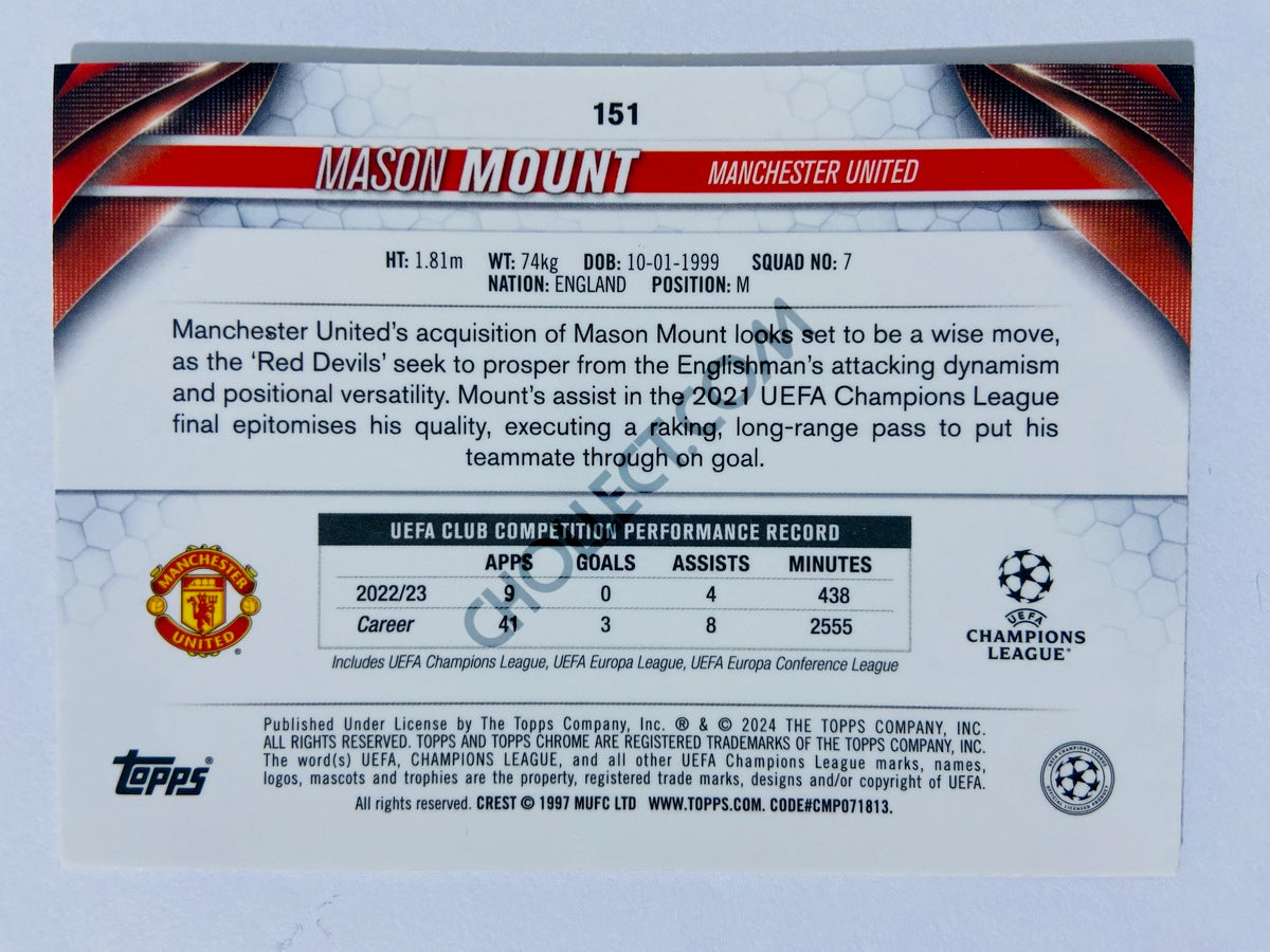 Mason Mount - Manchester United 2023-24 Topps Chrome UEFA Club Competitions #151