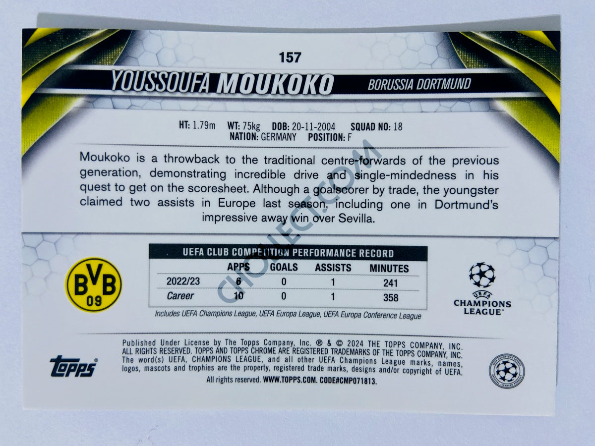 Youssoufa Moukoko - Borussia Dortmund 2023-24 Topps Chrome UEFA Club Competitions #157