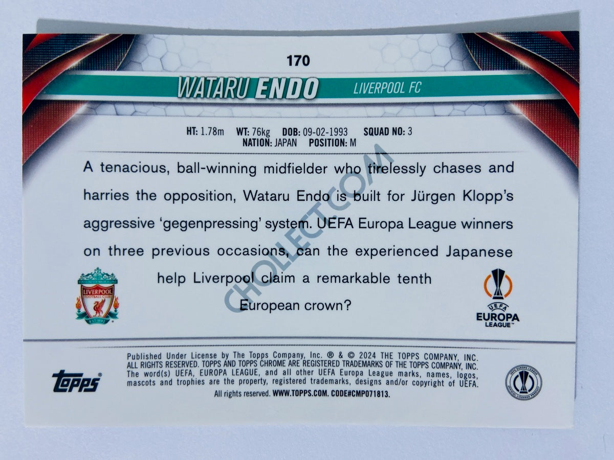 Wataru Endo - Liverpool FC 2023-24 Topps Chrome UEFA Club Competitions #170