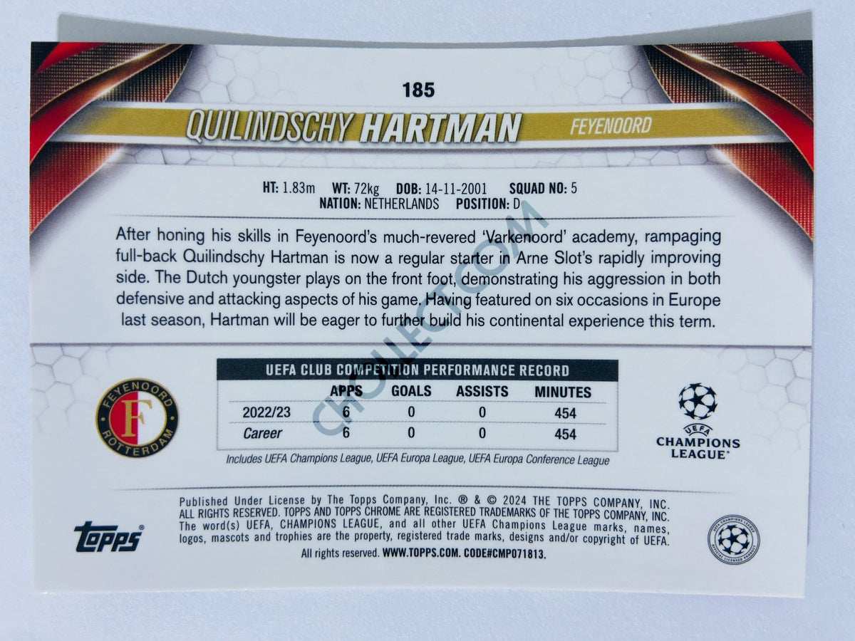 Quilindschy Hartman - Feyenoord 2023-24 Topps Chrome UEFA Club Competitions RC Rookie #185