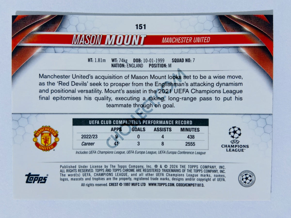 Mason Mount - Manchester United 2023-24 Topps Chrome UEFA Club Competitions Aqua Prism Parallel #151