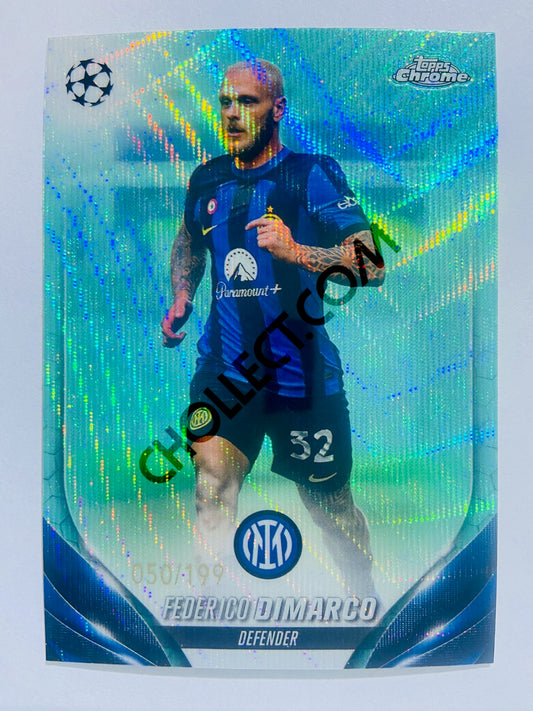 Federico Dimarco – FC Internazionale Milano 2023-24 Topps Chrome UEFA Club Competitions #144 Aqua Wave 050/199