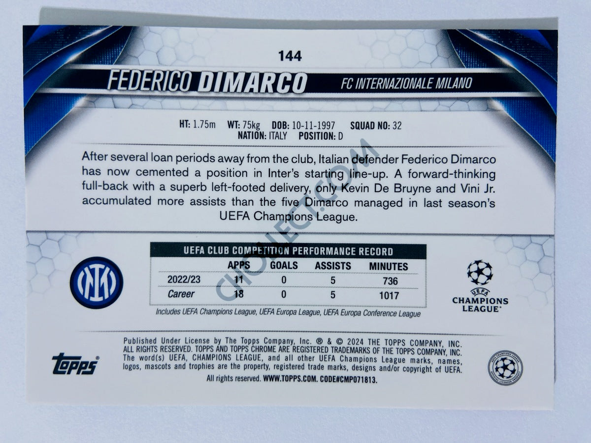 Federico Dimarco – FC Internazionale Milano 2023-24 Topps Chrome UEFA Club Competitions #144 Aqua Wave 050/199