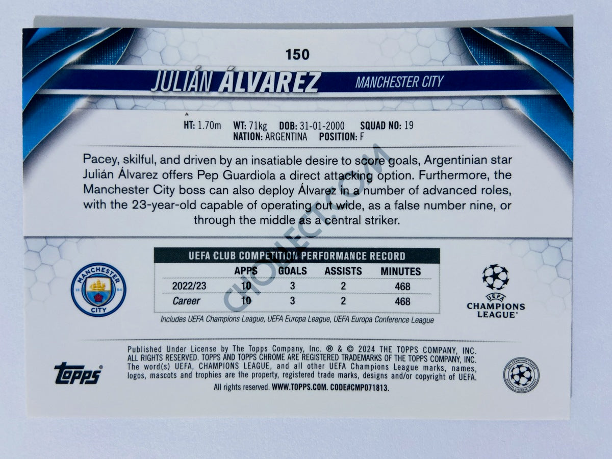 Julian Alvarez - Manchester City 2023-24 Topps Chrome UEFA Club Competitions Future Stars #150