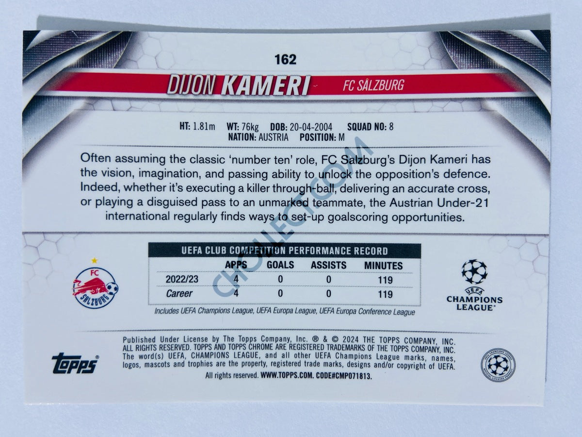 Dijon Kameri - FC Salzburg 2023-24 Topps Chrome UEFA Club Competitions Future Stars #162