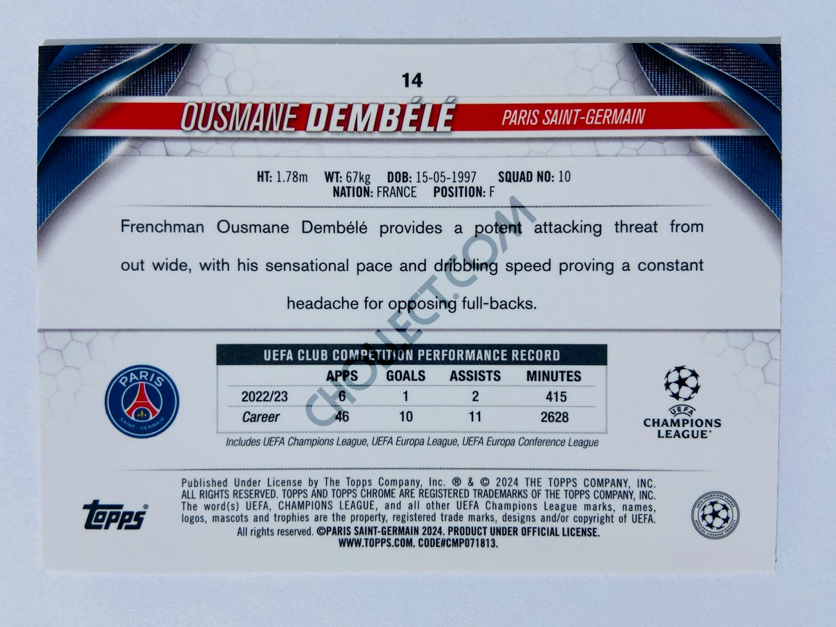 Ousmane Dembele - Paris Saint-Germain 2023-24 Topps Chrome UEFA Club Competitions Aqua Prism Parallel #14