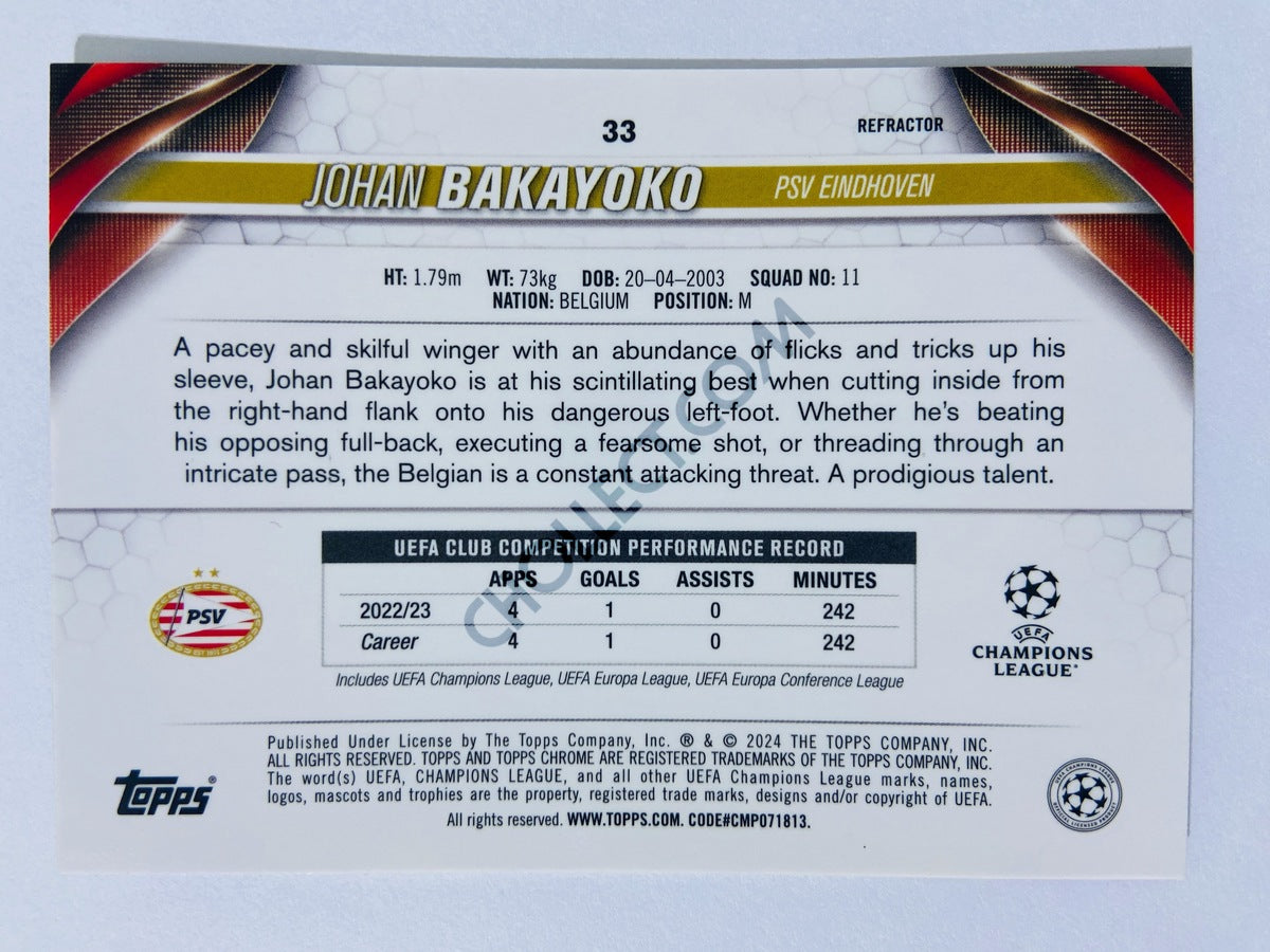 Johan Bakayoko - PSV Eindhoven 2023-24 Topps Chrome UEFA Club Competitions Future Stars Refractor #33