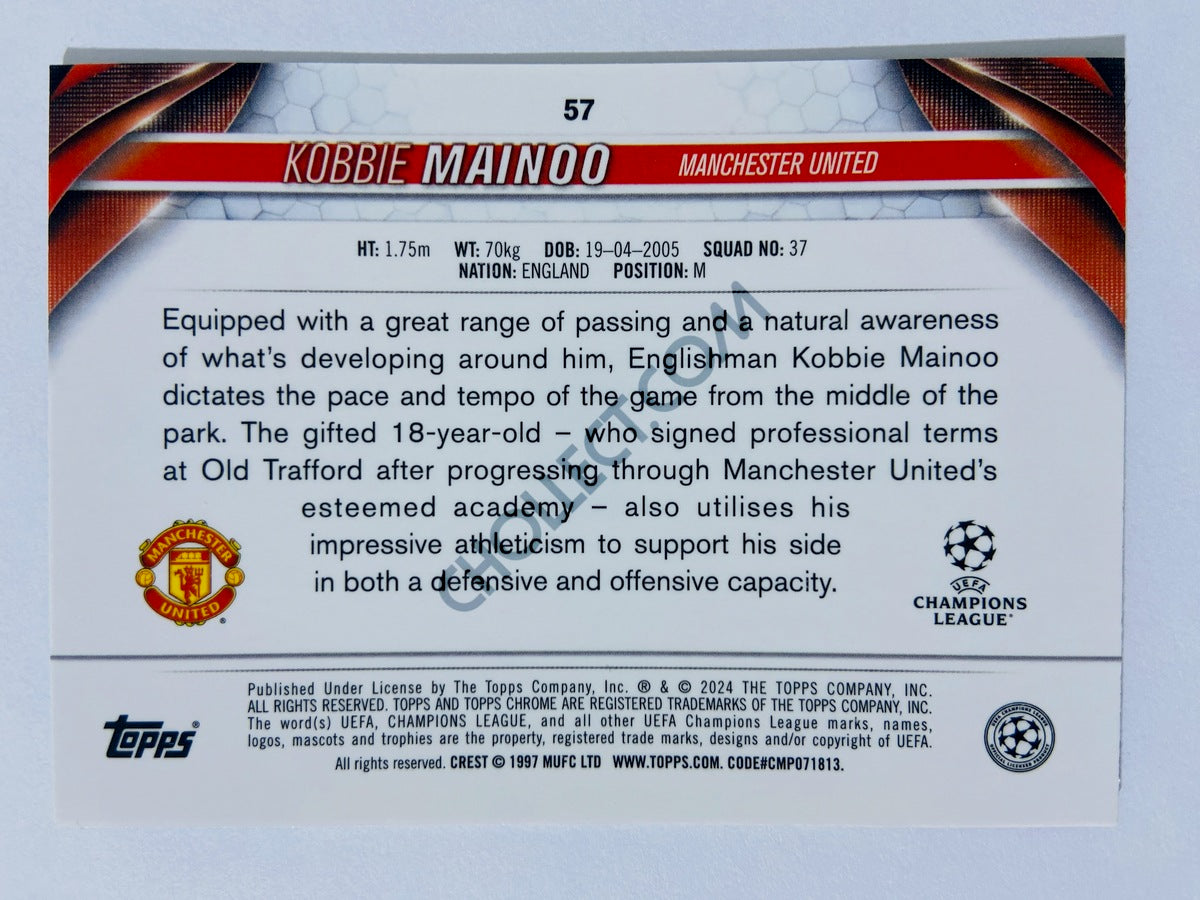 Kobbie Mainoo - Manchester United 2023-24 Topps Chrome UEFA Club Competitions Future Stars Aqua Prism Parallel #57