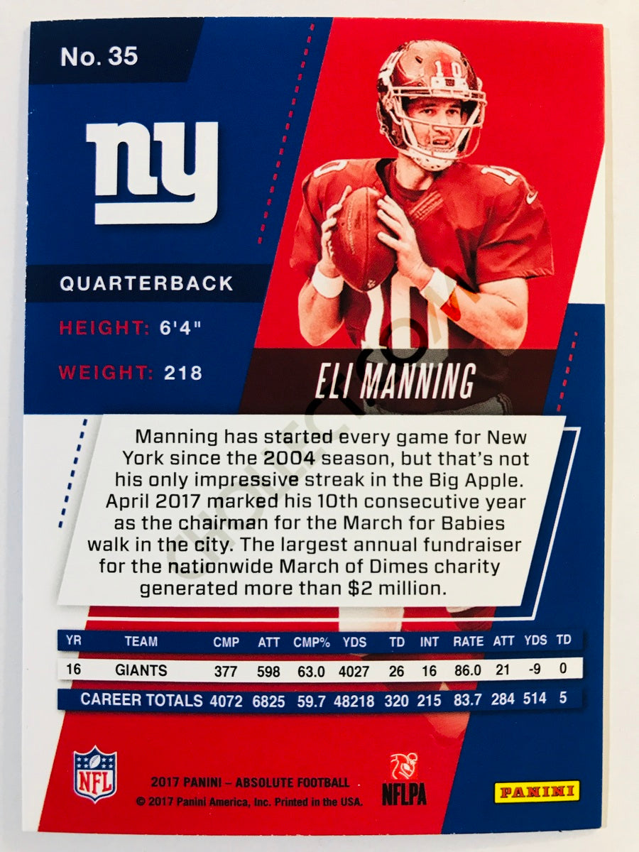 Eli Manning - New York Giants 2017-18 Panini Absolute #35