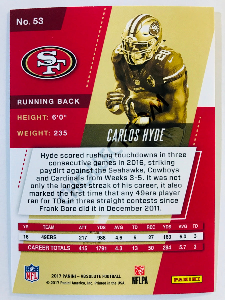Carlos Hyde - San Francisco 49ers 2017-18 Panini Absolute #53