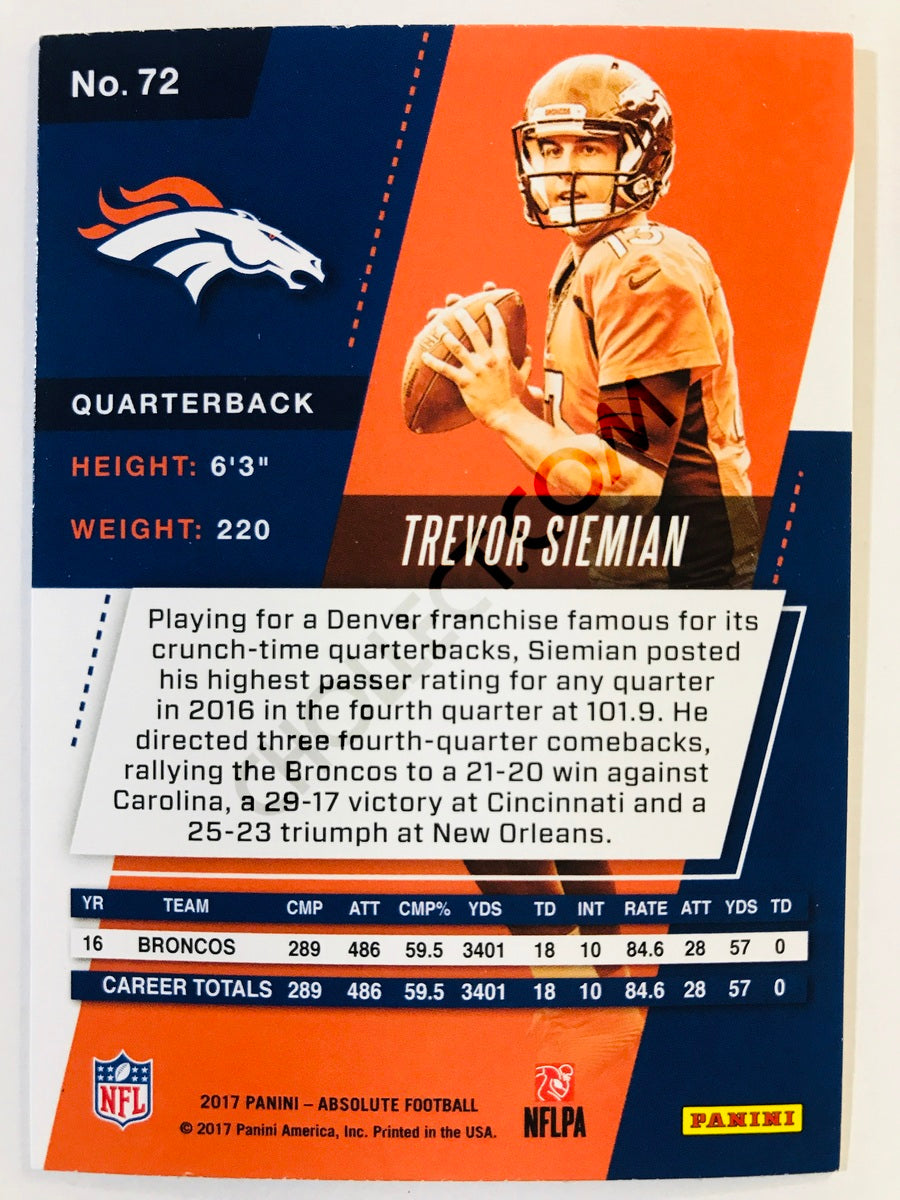 Trevor Siemian - Denver Broncos 2017-18 Panini Absolute #72