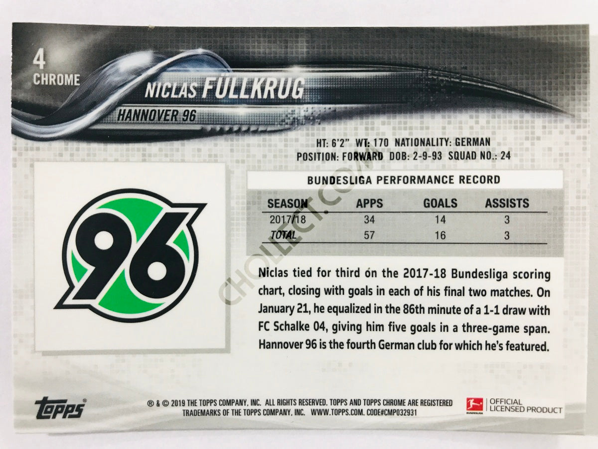 Niclas Fullkrug - Hannover 96 2018-19 Topps Chrome Bundesliga #4