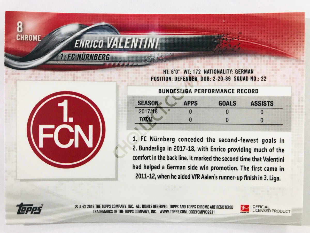 Enrico Valentini - 1. FC Nurnberg 2018-19 Topps Chrome Bundesliga #8