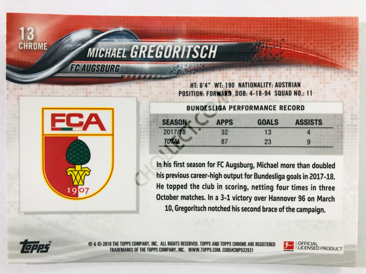 Michael Gregoritsch - FC Augsburg 2018-19 Topps Chrome Bundesliga #13