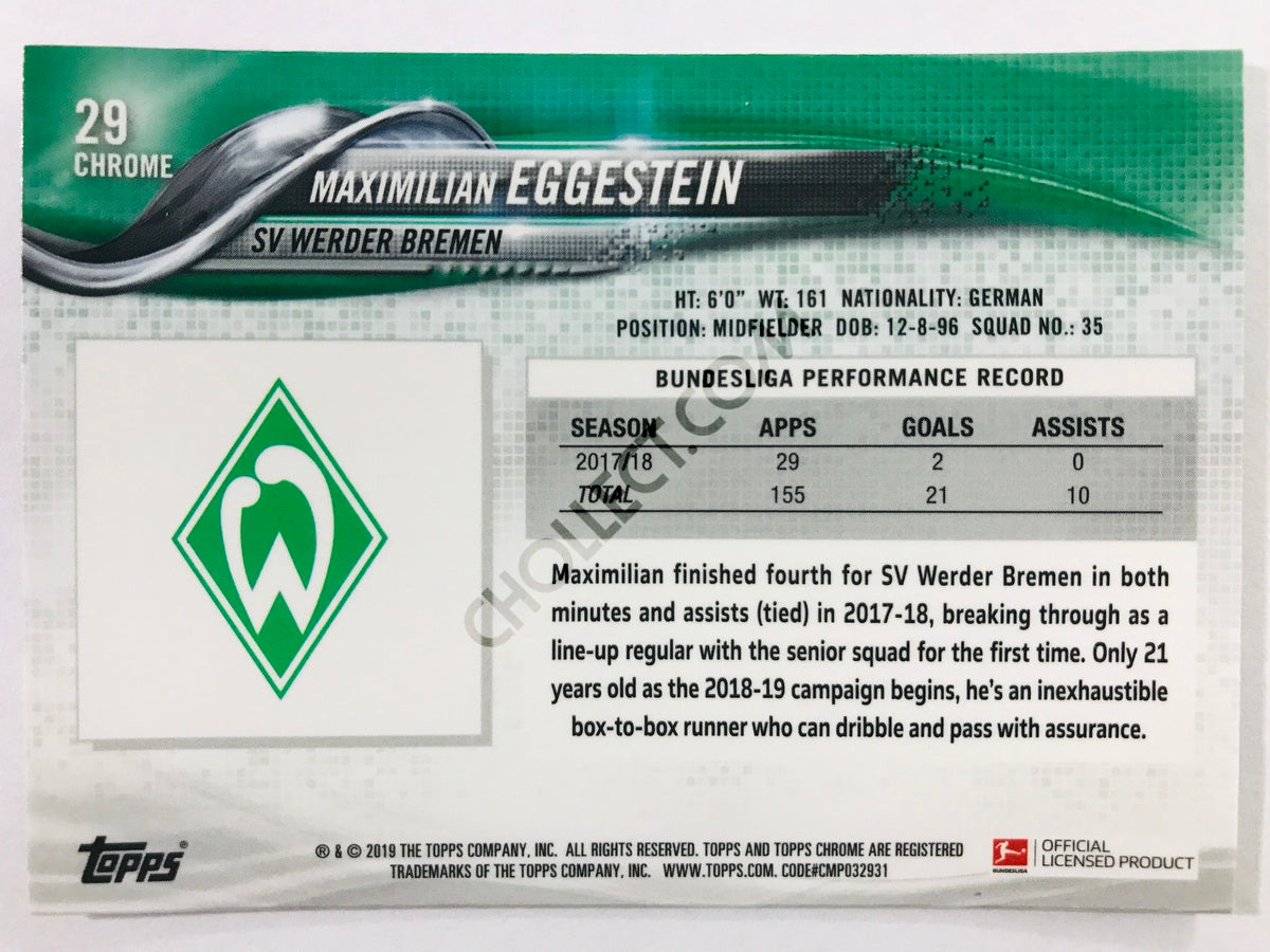 Maximilian Eggestein - SV Werder Bremen 2018-19 Topps Chrome Bundesliga #29