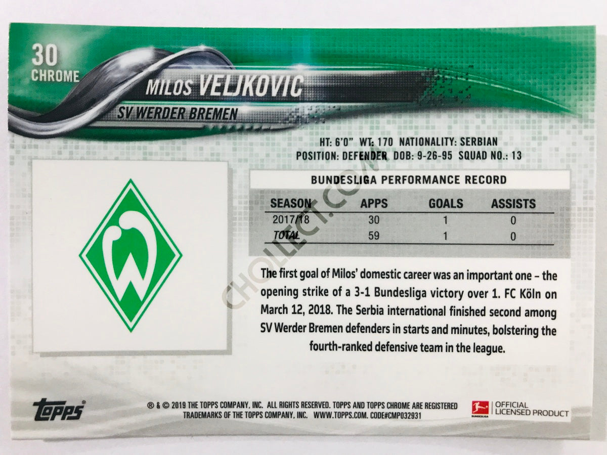 Milos Veljkovic - SV Werder Bremen 2018-19 Topps Chrome Bundesliga #30