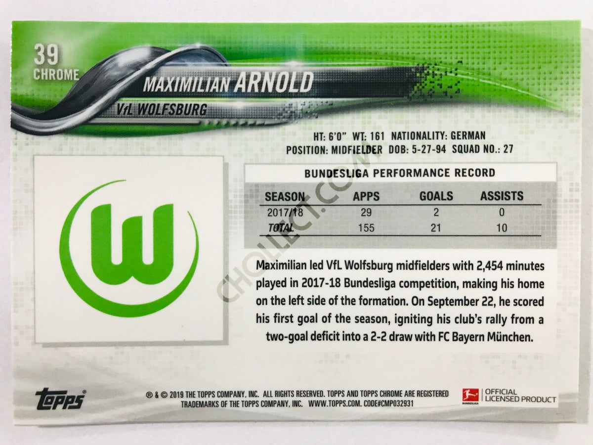 Maximilian Arnold - VfL Wolfsburg 2018-19 Topps Chrome Bundesliga #39