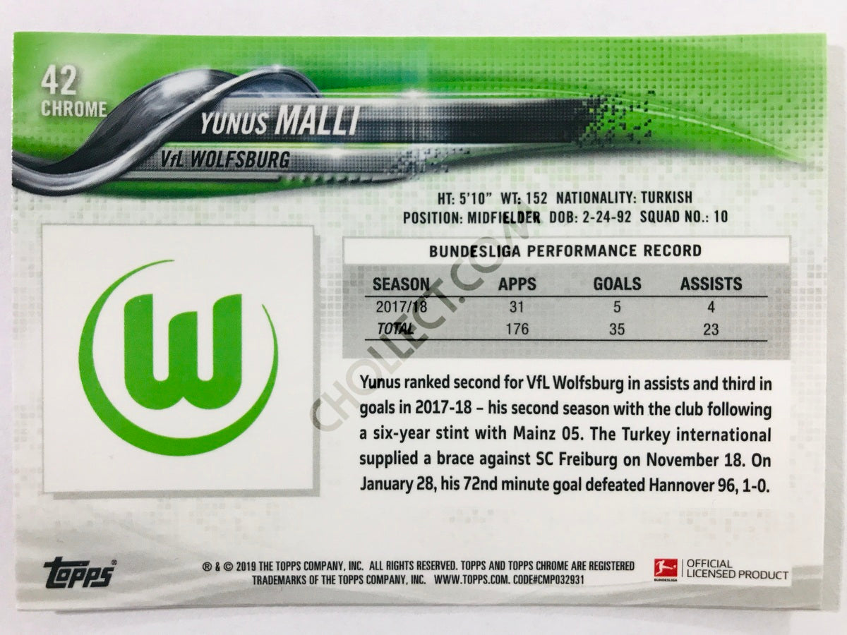 Yunus Malli - VfL Wolfsburg 2018-19 Topps Chrome Bundesliga #42