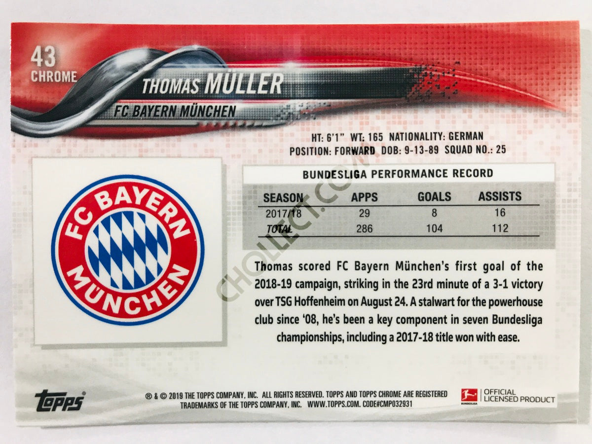 Thomas Muller - FC Bayern Munchen 2018-19 Topps Chrome Bundesliga #43