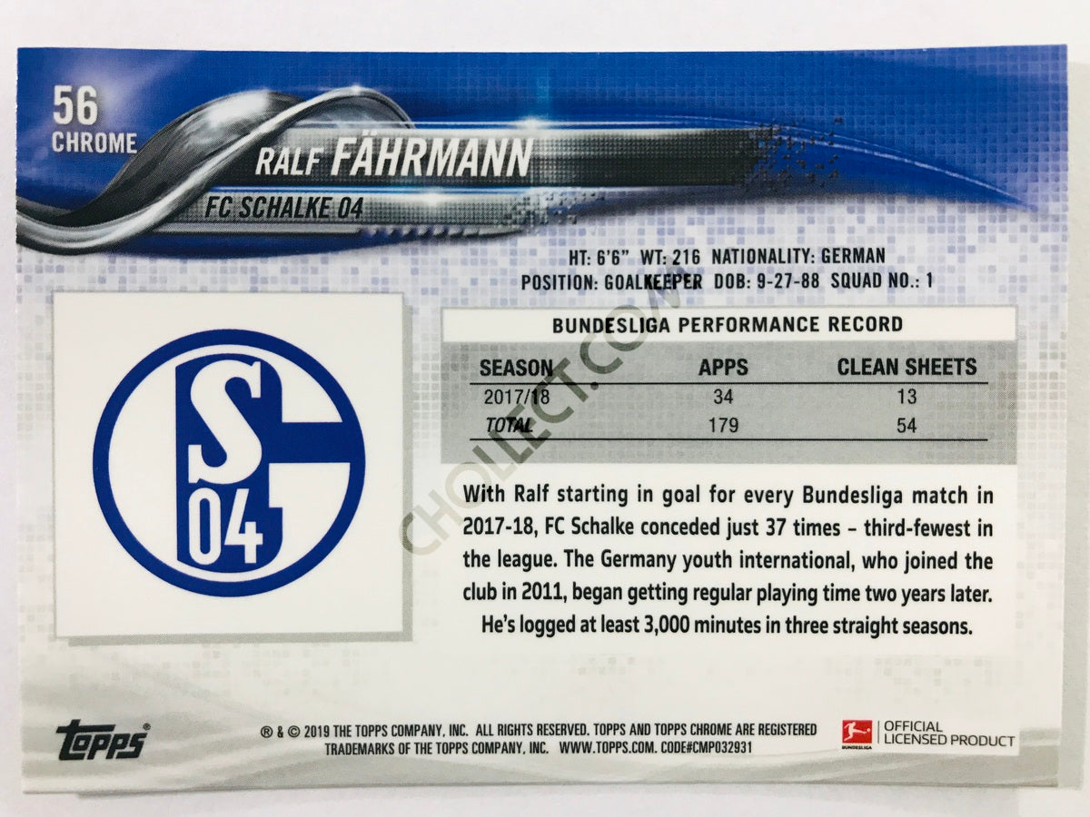 Ralf Fahrmann - FC Schalke 04 2018-19 Topps Chrome Bundesliga #56