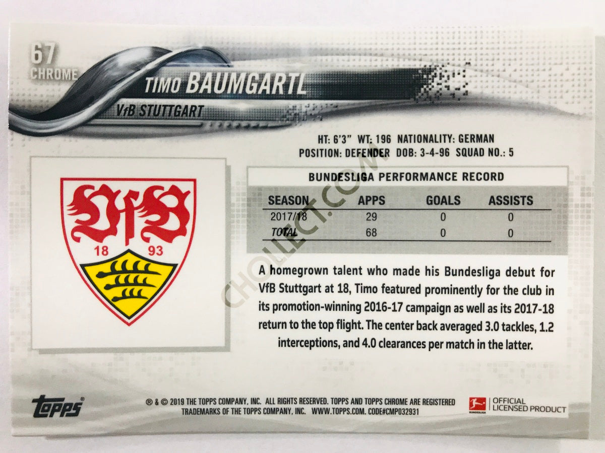 Timo Baumgartl - VfB Stuttgart 2018-19 Topps Chrome Bundesliga #67