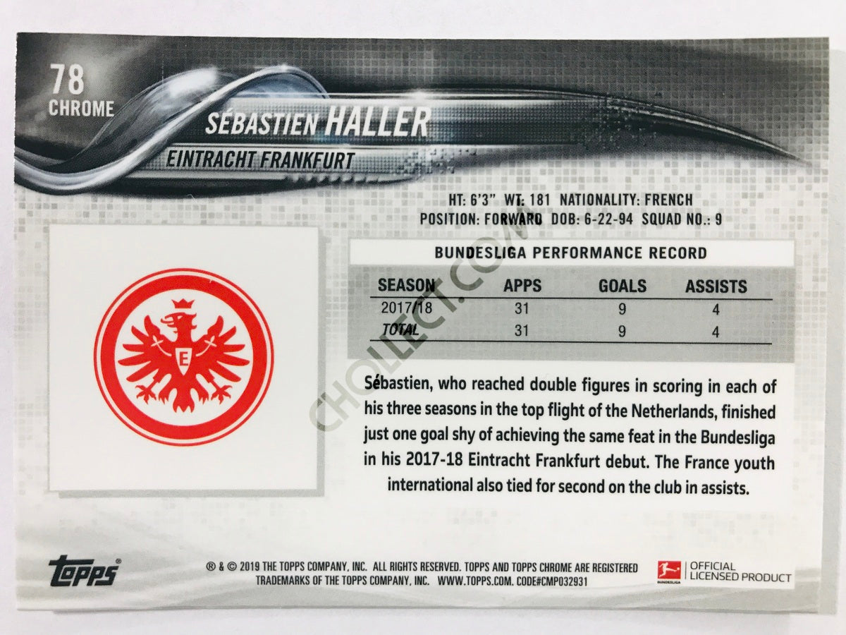 Sebastien Haller - Eintracht Frankfurt 2018-19 Topps Chrome Bundesliga #78