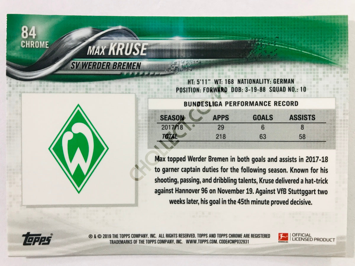 Max Kruse - SV Werder Bremen 2018-19 Topps Chrome Bundesliga #84