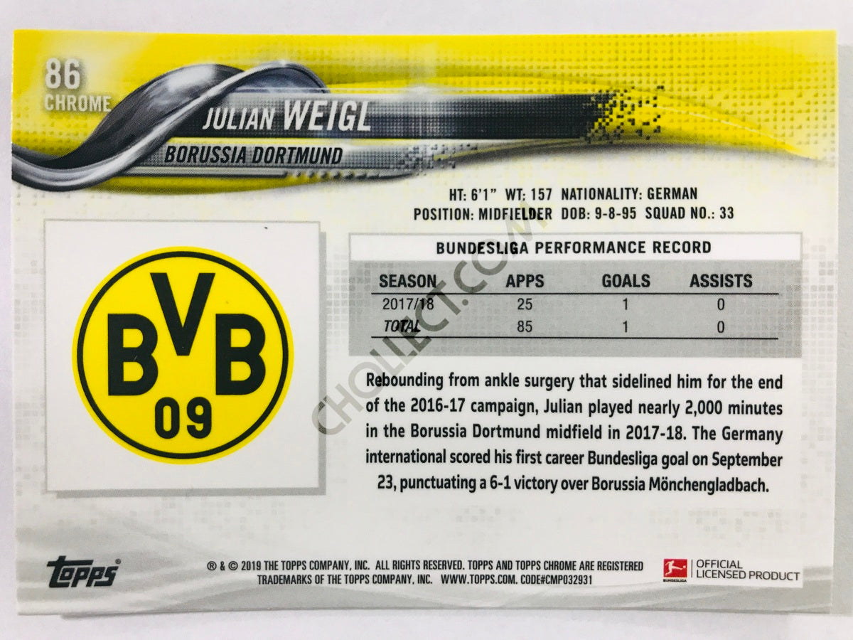 Julian Weigl - Borussia Dortmund 2018-19 Topps Chrome Bundesliga #86