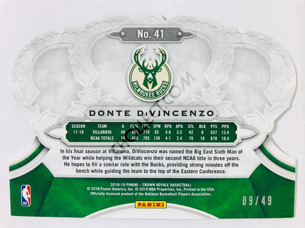 Donte DiVincenzo - Milwaukee Bucks 2018-19 Panini Crown Royale RC Rookie #41 Crystal Red Parallel /49