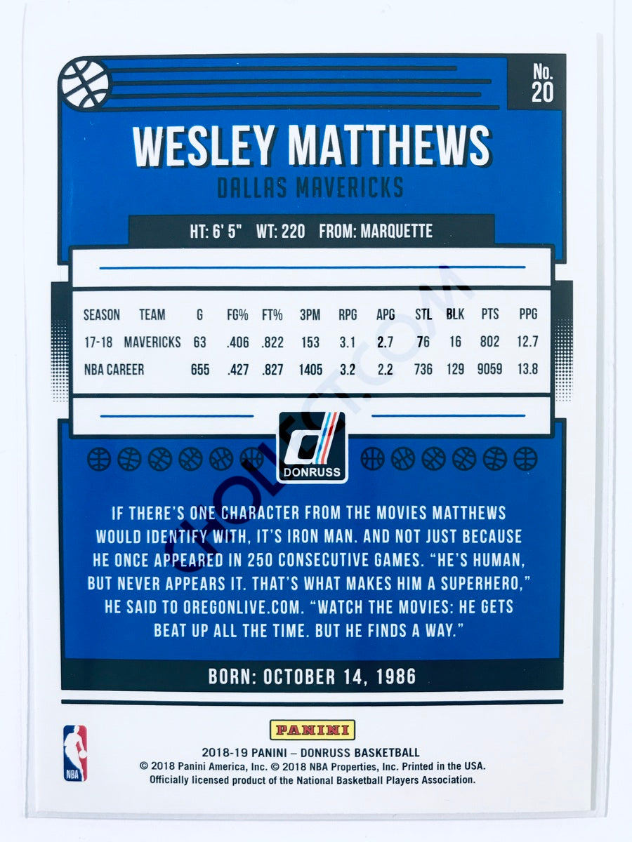 Wesley Matthews - Dallas Mavericks 2018-19 Panini Donruss #20