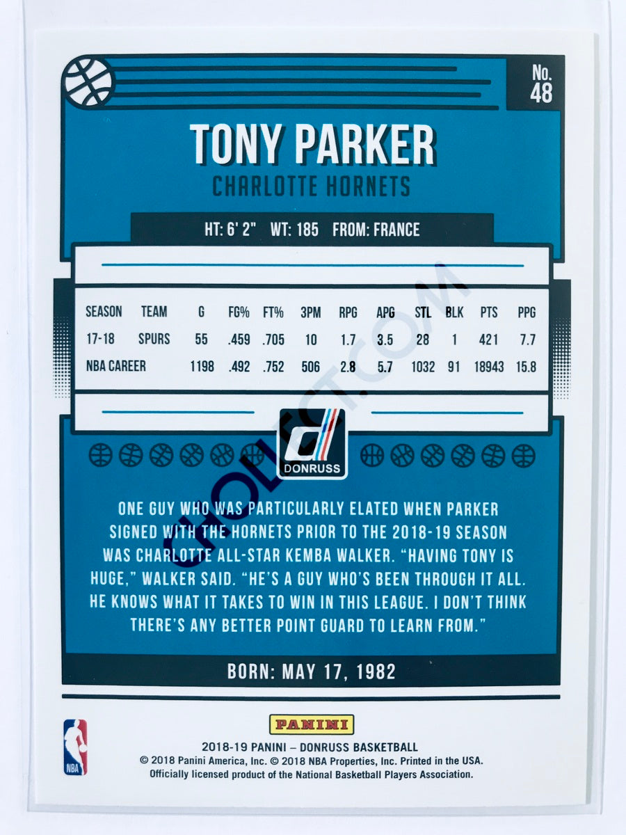 Tony Parker - Charlotte Hornets 2018-19 Panini Donruss #48