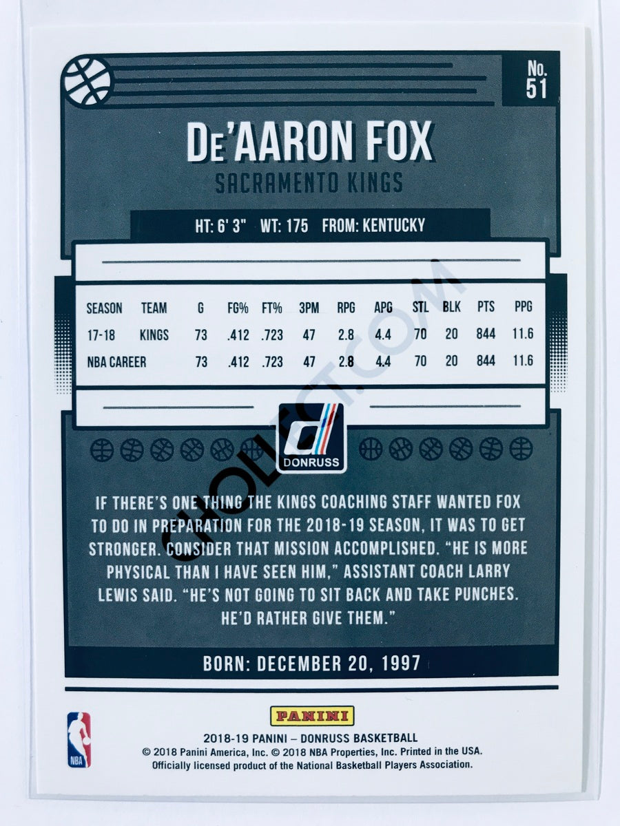 De'Aaron Fox - Sacramento Kings 2018-19 Panini Donruss #51