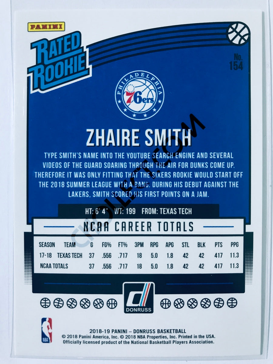 Zhaire Smith - Philadelphia 76ers 2018-19 Panini Donruss Rated Rookie #154