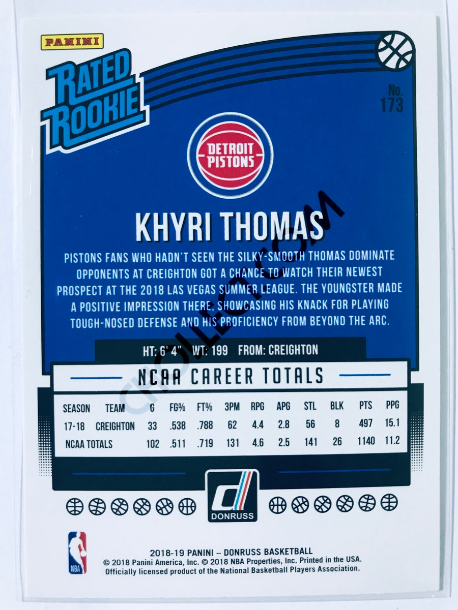 Khyri Thomas - Detroit Pistons 2018-19 Panini Donruss Rated Rookie #173