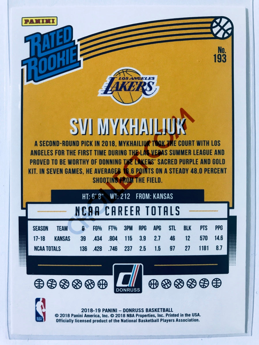 Svi Mykhailiuk - Los Angeles Lakers 2018-19 Panini Donruss Rated Rookie #193