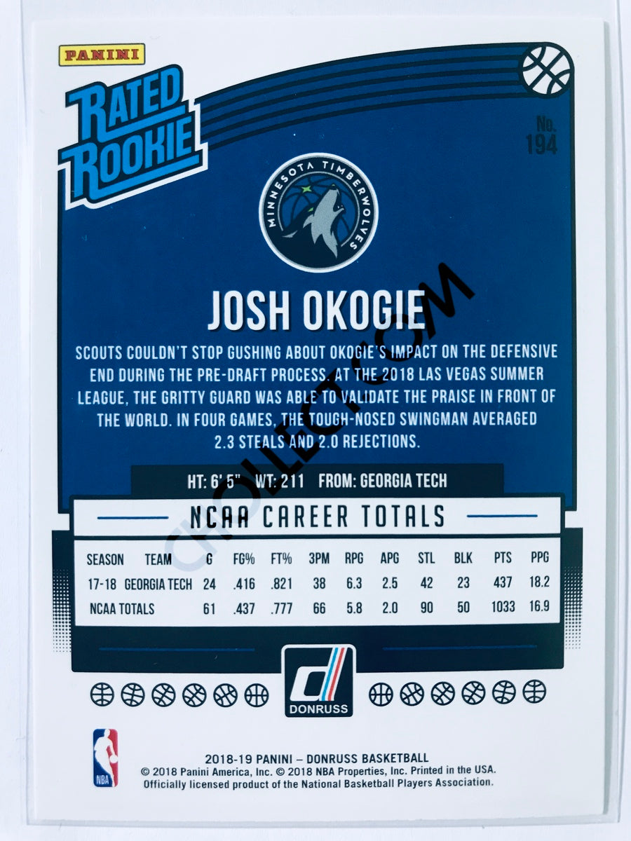 Josh Okogie - Minnesota Timberwolves 2018-19 Panini Donruss Rated Rookie #194
