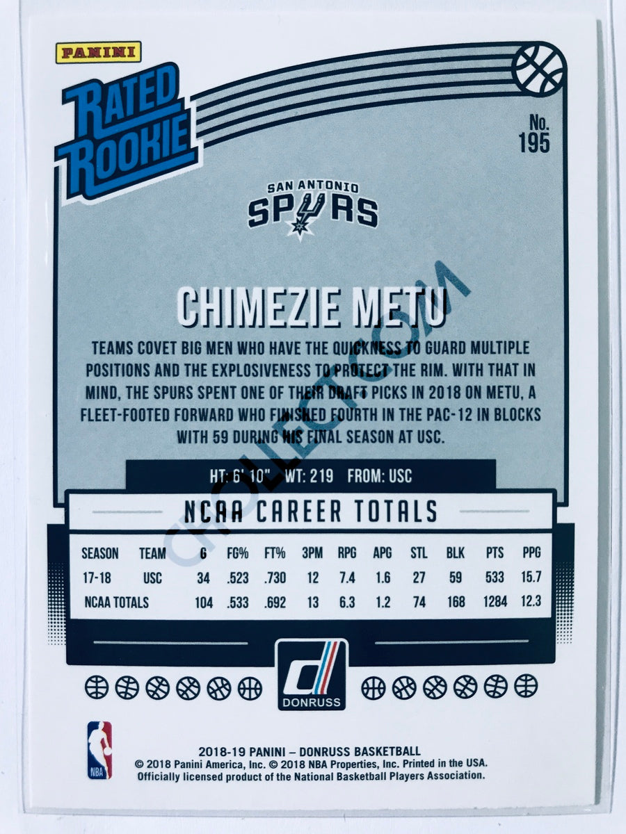 Chimezie Metu - San Antonio Spurs 2018-19 Panini Donruss Rated Rookie #195
