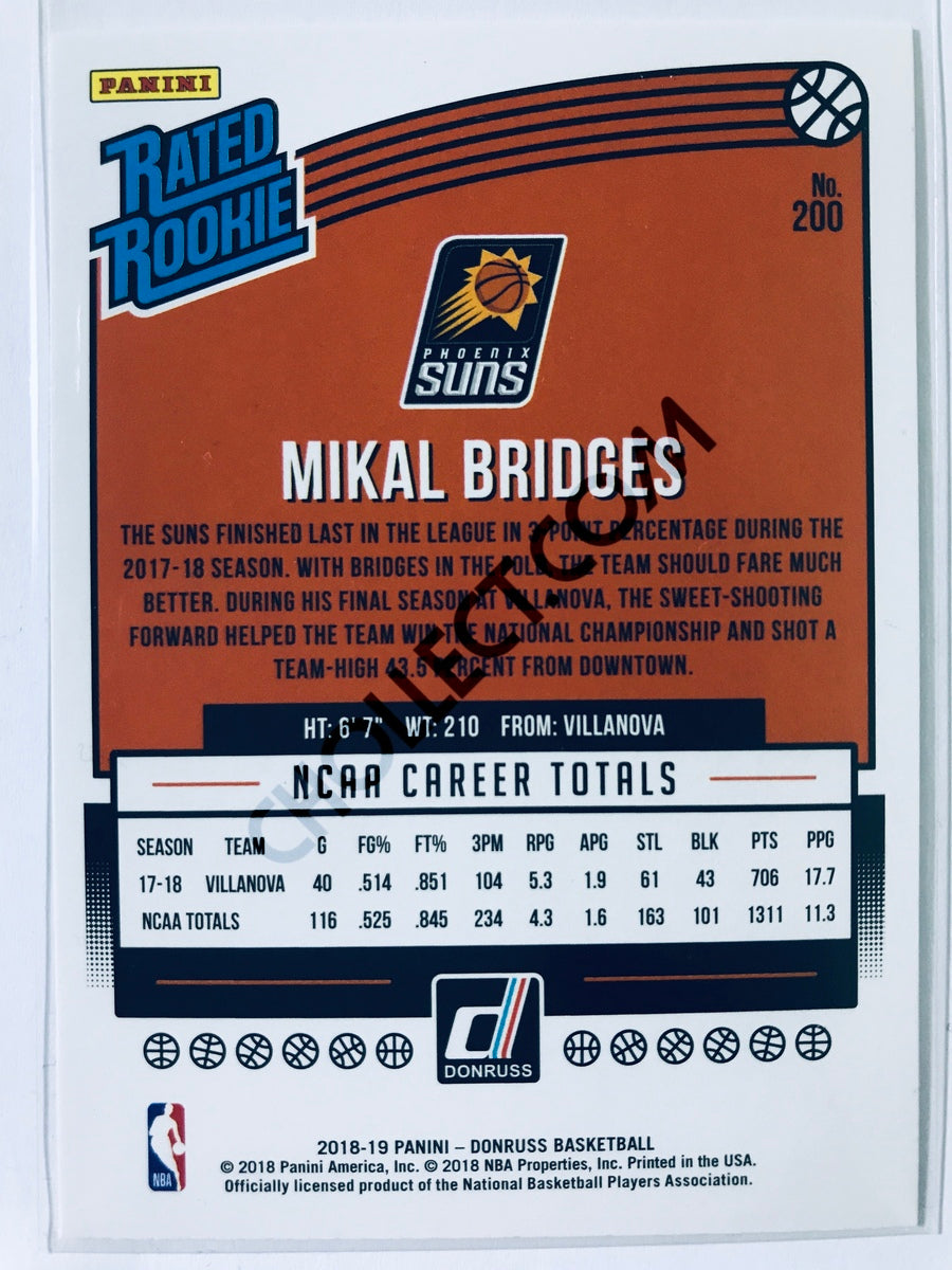 Mikal Bridges - Phoenix Suns 2018-19 Panini Donruss Rated Rookie #200