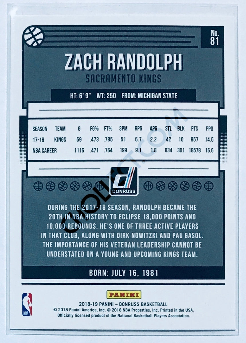 Zach Randolph - Sacramento Kings 2018-19 Panini Donruss #81 Green Laser Parallel /99