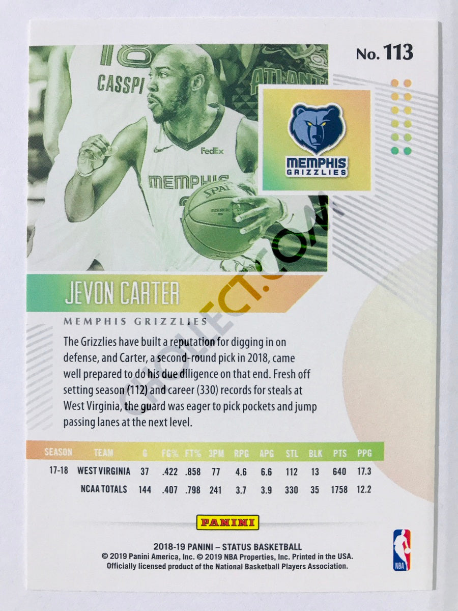 Jevon Carter - Memphis Grizzlies 2018-19 Panini Status Blue Parallel RC Rookie #113