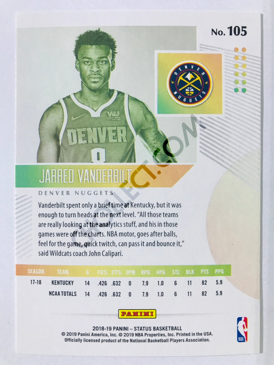 Jarred Vanderbilt - Denver Nuggets 2018-19 Panini Status Orange Parallel RC Rookie #105