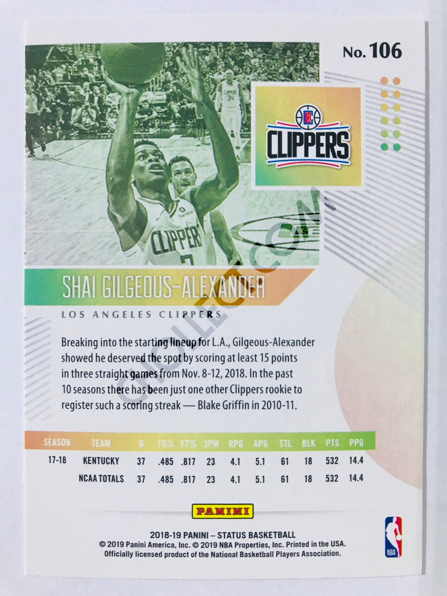 Shai Gilgeous-Alexander - Los Angeles Clippers 2018-19 Panini Status Orange Parallel RC Rookie #106