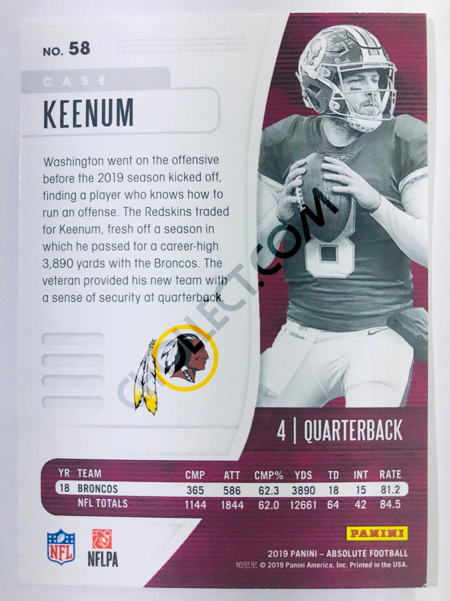 Case Keenum - Washington Redskins 2019-20 Panini Absolute #58