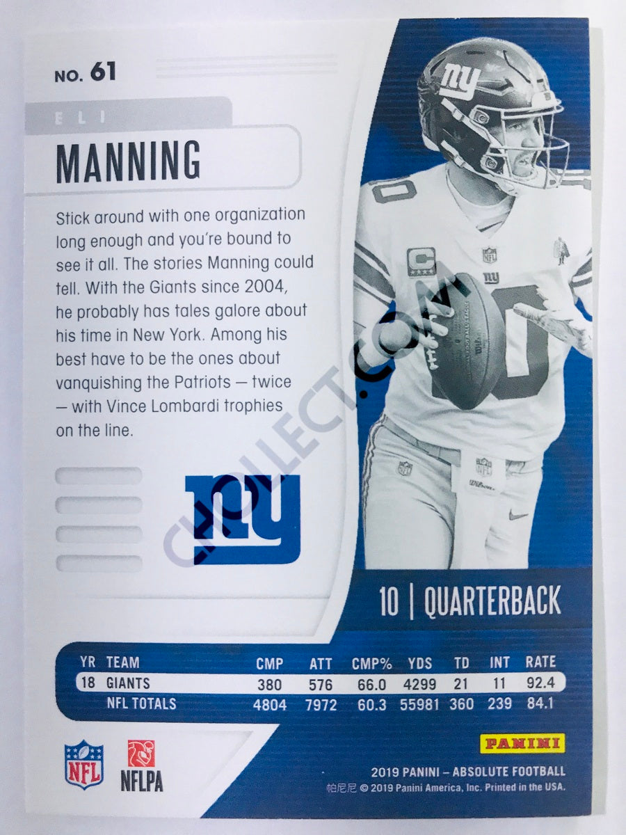 Eli Manning - New York Giants 2019-20 Panini Absolute #61