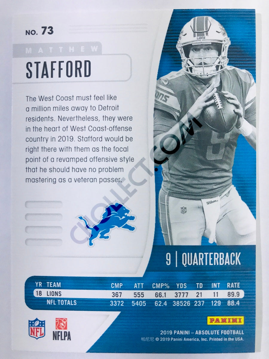 Matthew Stafford - Detroit Lions 2019-20 Panini Absolute #73