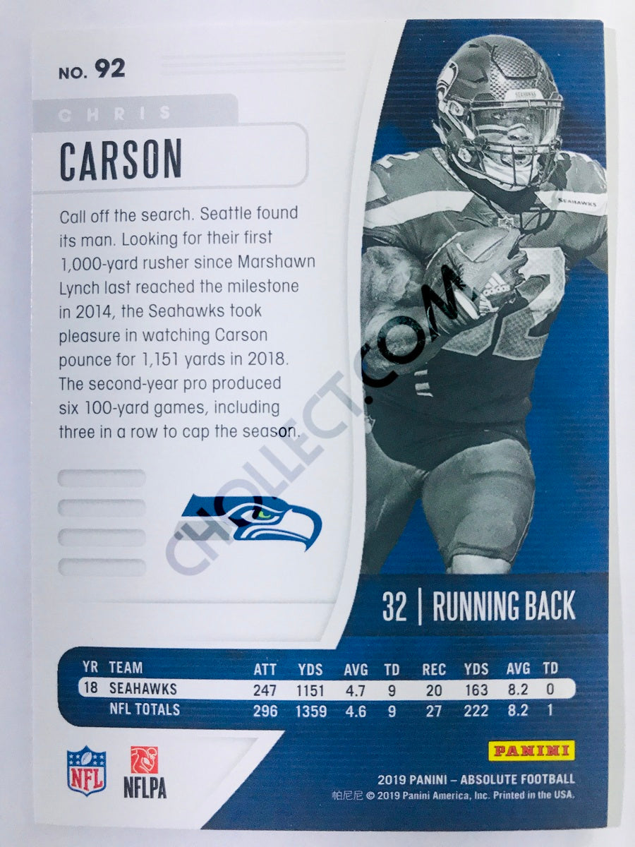 Chris Carson - Seattle Seahawks 2019-20 Panini Absolute #92