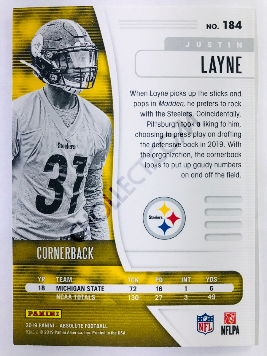 Justin Layne - Pittsburgh Steelers 2019-20 Panini Absolute RC Rookie #184