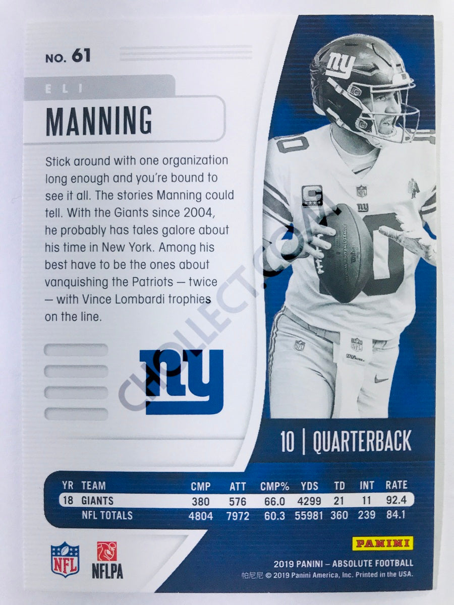 Eli Manning - New York Giants 2019-20 Panini Absolute Green Parallel #61