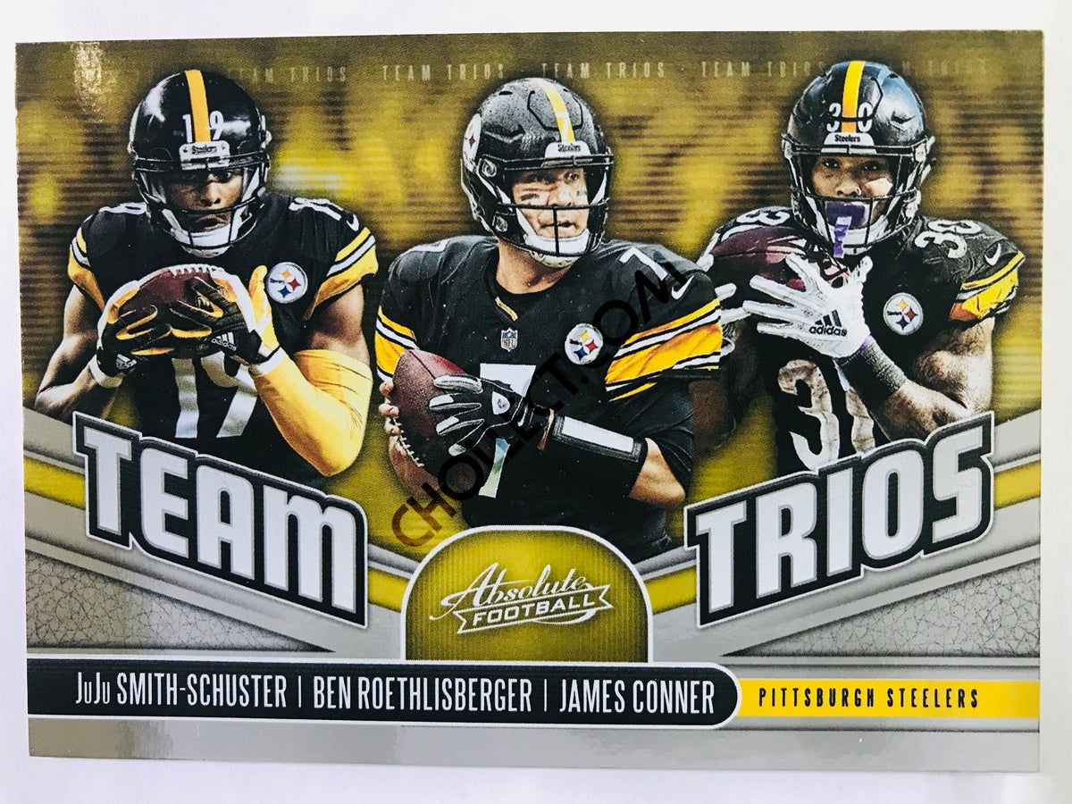 Ben Roethlisberger/James Conner/JuJu Smith-Schuster - Pittsburgh Steelers 2019-20 Panini Absolute Team Trios Insert #4