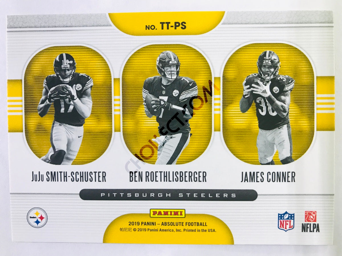 Ben Roethlisberger/James Conner/JuJu Smith-Schuster - Pittsburgh Steelers 2019-20 Panini Absolute Team Trios Insert #4